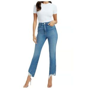 Good American High Waist Frayed Hem Straight Jeans sz 0 / 25